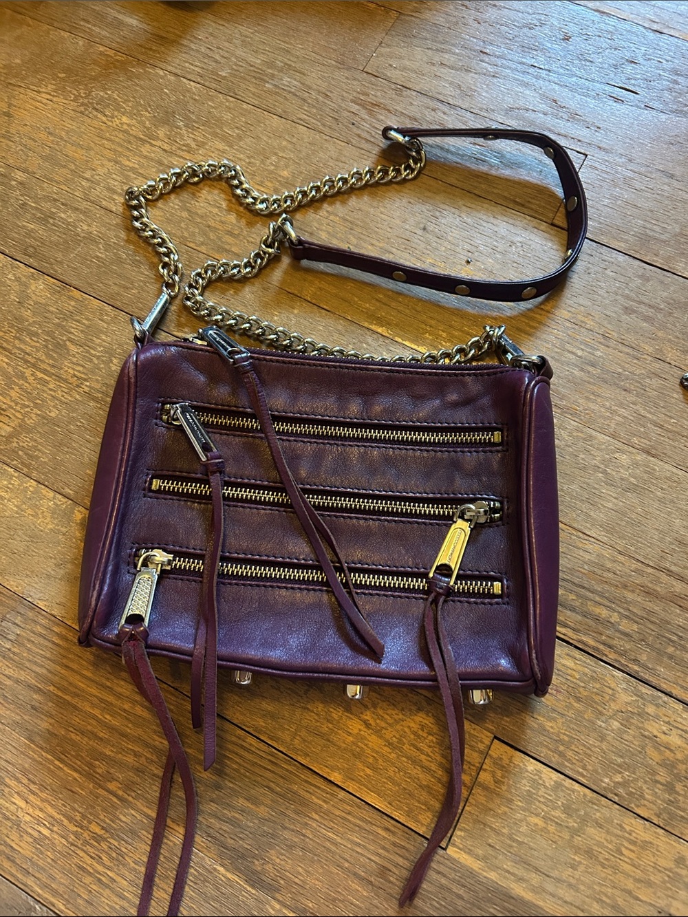 Rebecca Minkoff Plum Leather Crossbody with Gold Chain